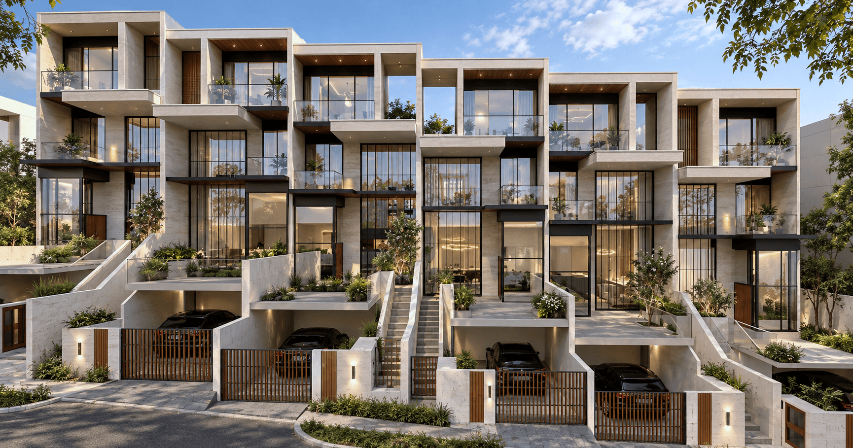 The Tree Sky, a terrace of stepped homes with planted balconies